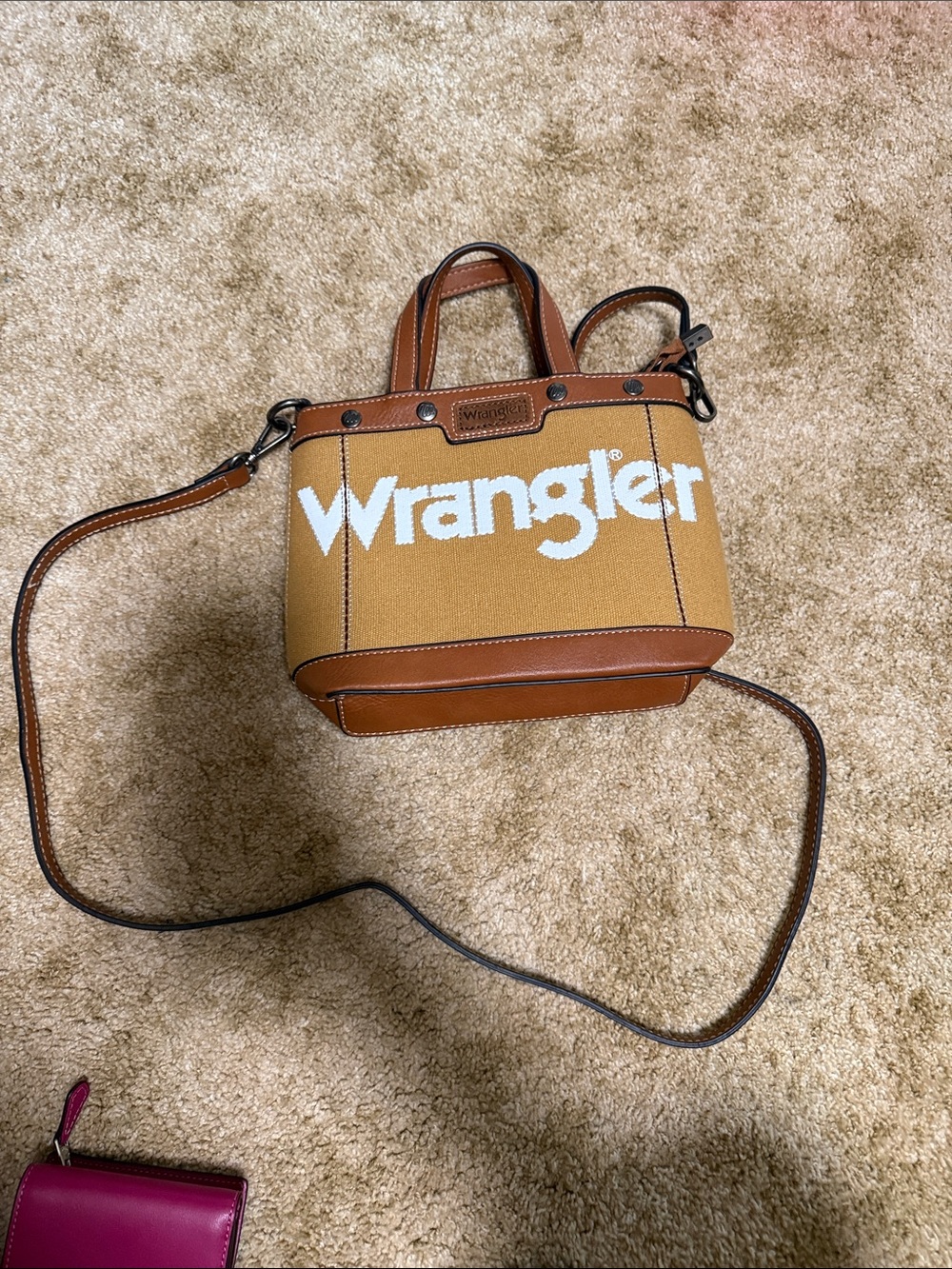 Wrangler Tan & Brown Canvas Crossbody Bag